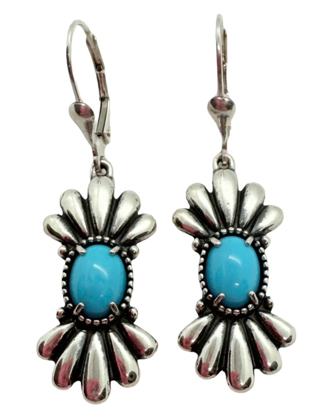 Genuine Sleeping Beauty Turquoise Drop Earrings - Sterling Silver!